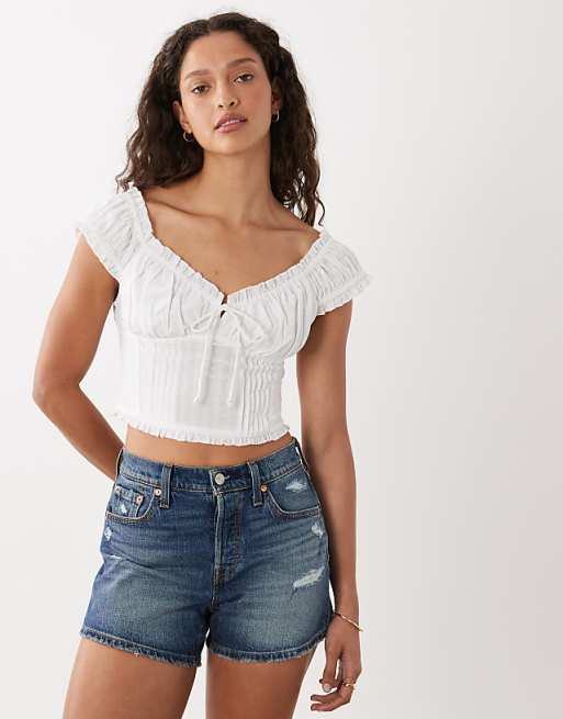 Cotton On greta frill blouse in vanilla glow