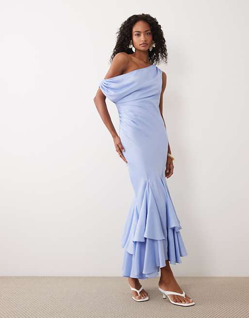 ASOS DESIGN fallen shoulder midaxi dress with asymmetric godets