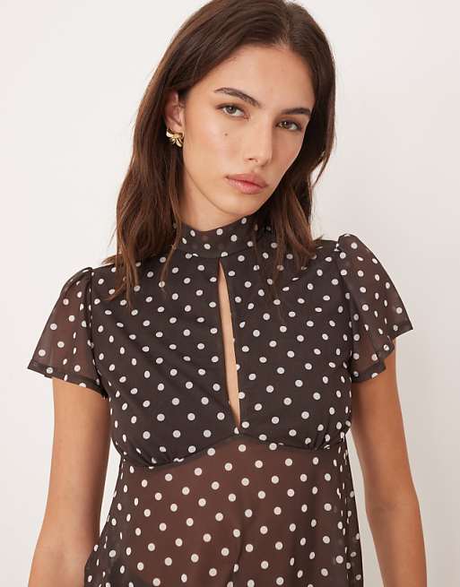 ASOS DESIGN floaty mesh flutter sleeve top with tie back detail