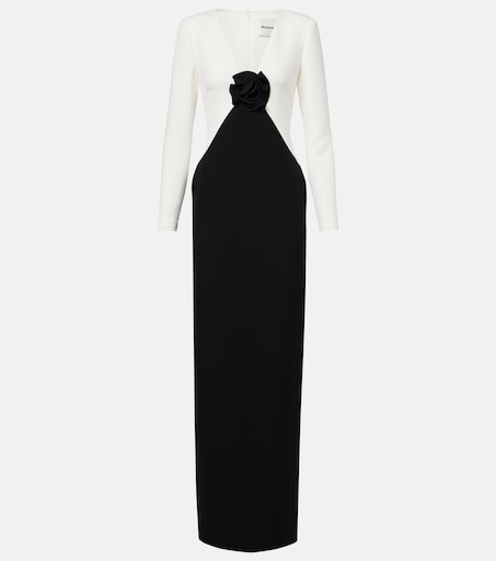 Floral-appliqué crêpe gown