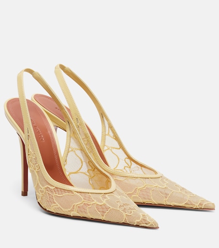 Amina Muaddi Anok Lace Slingback Pumps