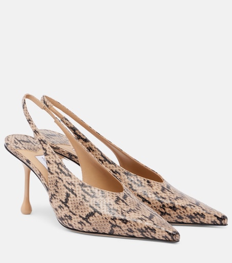 Jimmy Choo Isa Snake-Effect Leather Slingback Pumps in Brown