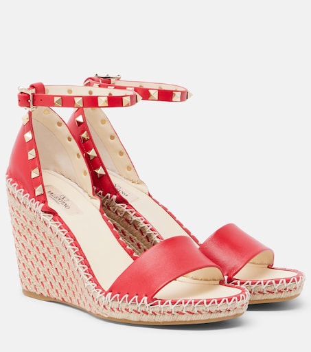 Double Rockstud leather espadrille wedges
