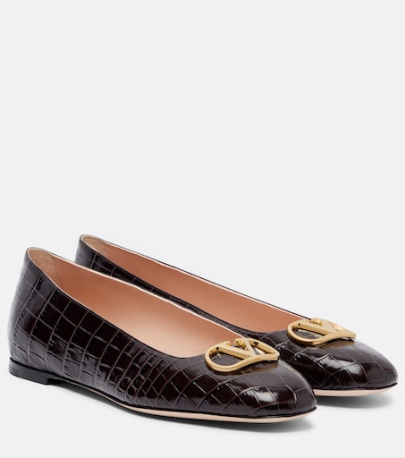 VLogo croc-effect leather ballet flats
