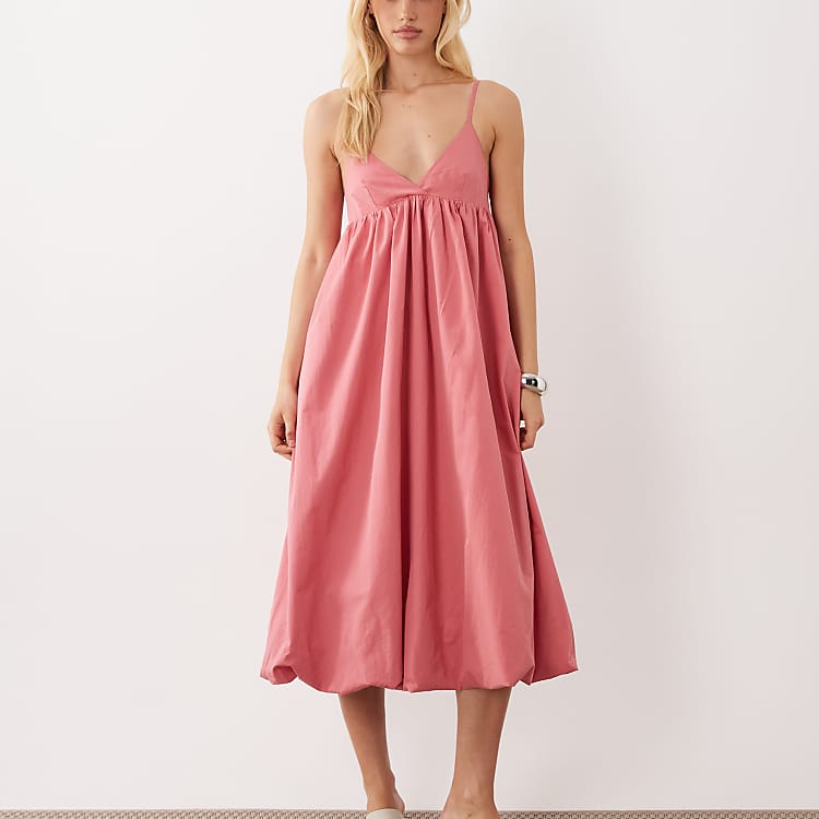 Ghospell Bodhi cami strap bubble hem midi dress in coral