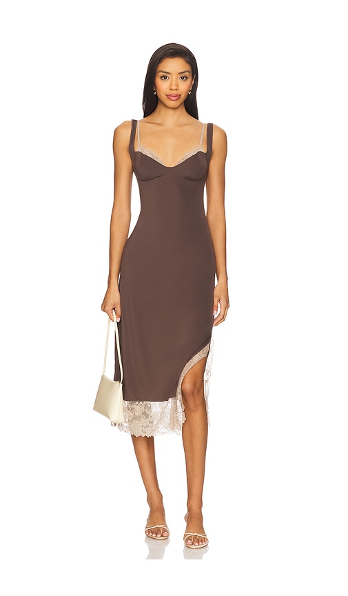 Free People x Intimately FP Party Crasher Midi Slip Dress in Mushroom & Double Espresso