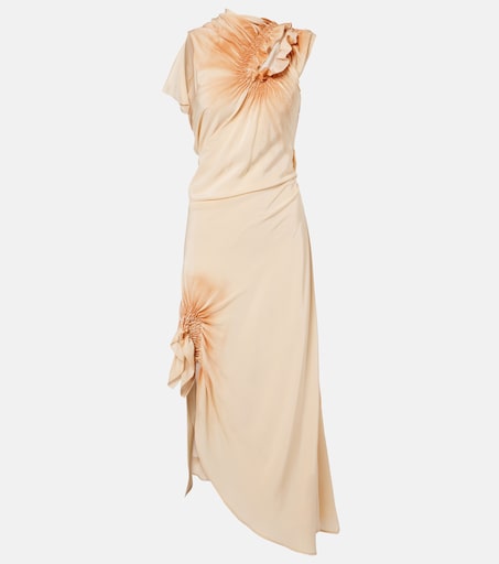 Victoria Beckham Asymmetric Smocked Silk Cocktail Dress