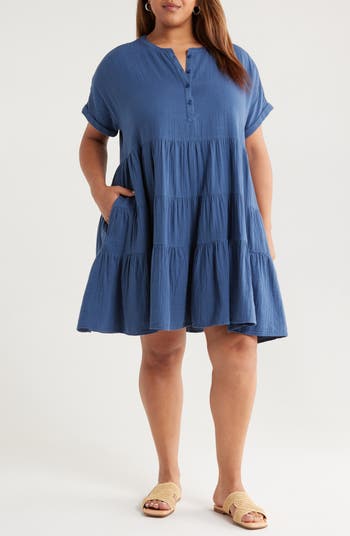 Caslon Cotton Gauze Tiered Popover Dress
