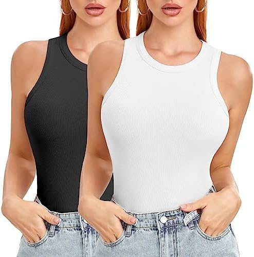 High Neck Ribbed Tank Tops for Women cover photo collage