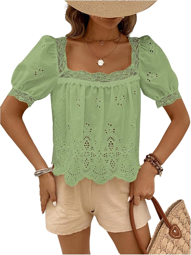 Square Neck Ruffle Tops for Women cover photo collage