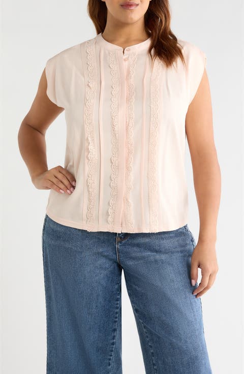 Wit & Wisdom Lace Trim Mix Media Top