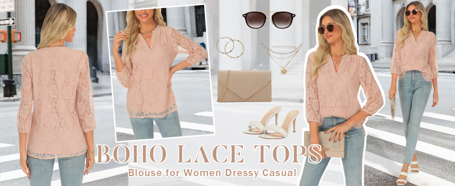 Boho V Neck Lace Tops for Women cover photo collage