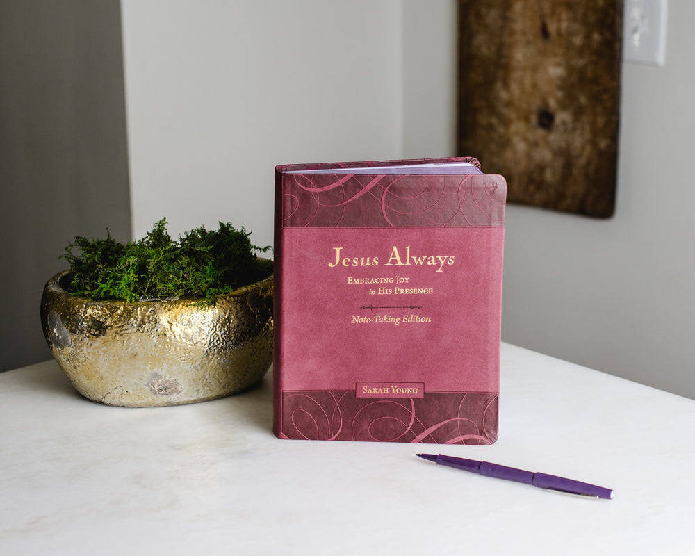 Jesus Always Note-Taking Edition, Leathersoft, Burgundy, with Full Scriptures: Embracing Joy in His Presence (A 365-Day Devotional) giftable companion selections cover photo collage