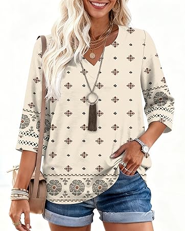 Cotton Linen 3/4 Sleeve Tops Women Love cover photo collage