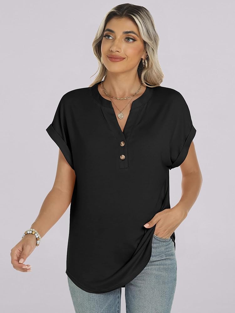 Cute Short Sleeve Henley Tops for Women cover photo collage