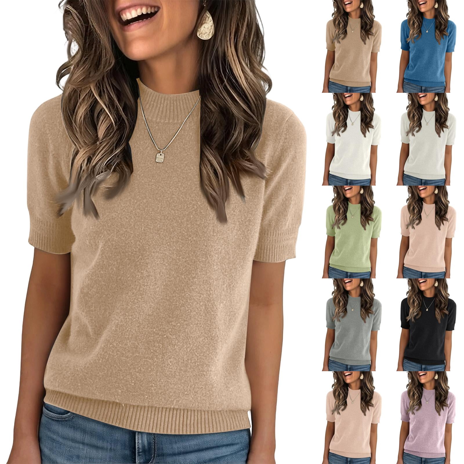 Striped Short Sleeve Knit Sweaters for Women cover photo collage