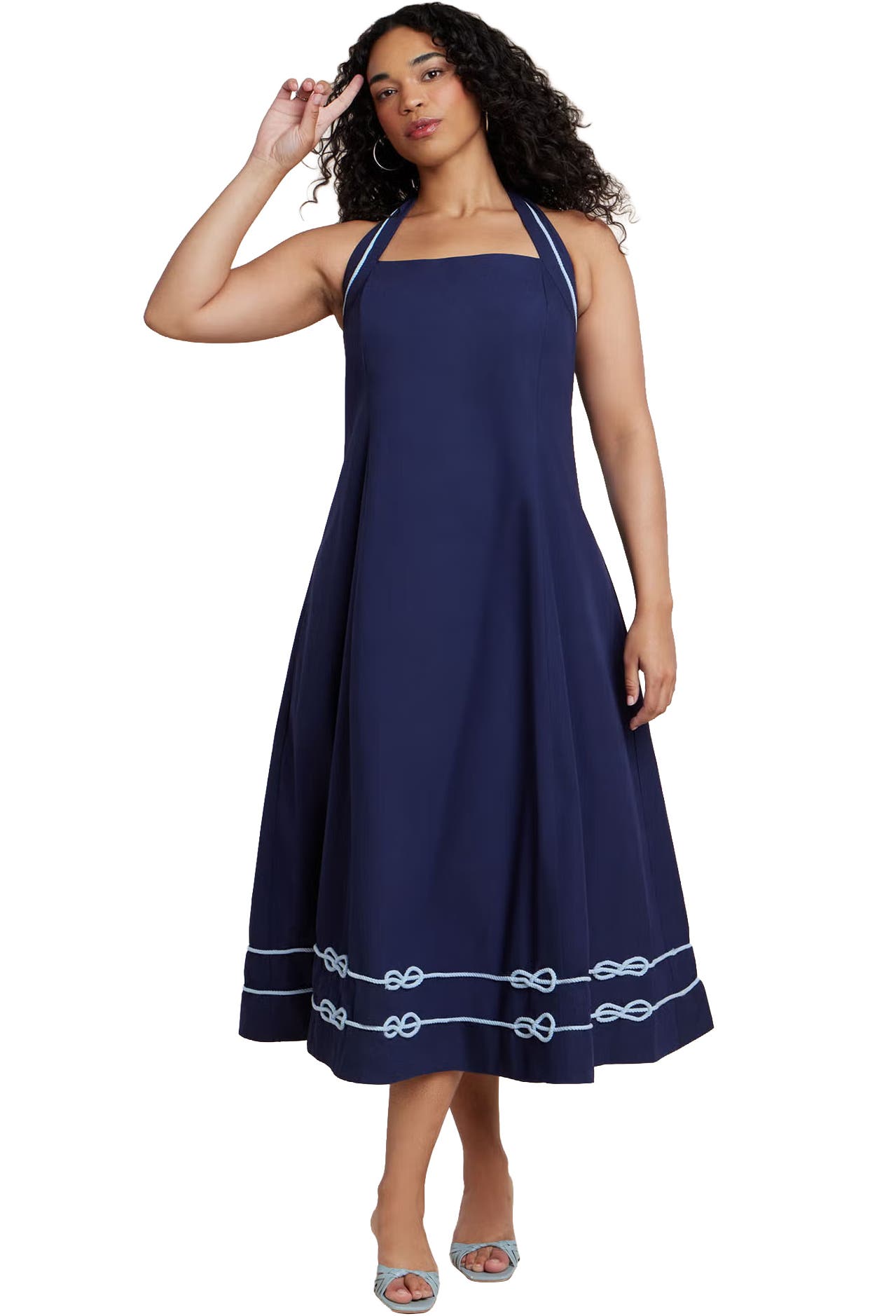 ELOQUII Halter Neck Poplin Midi Dress