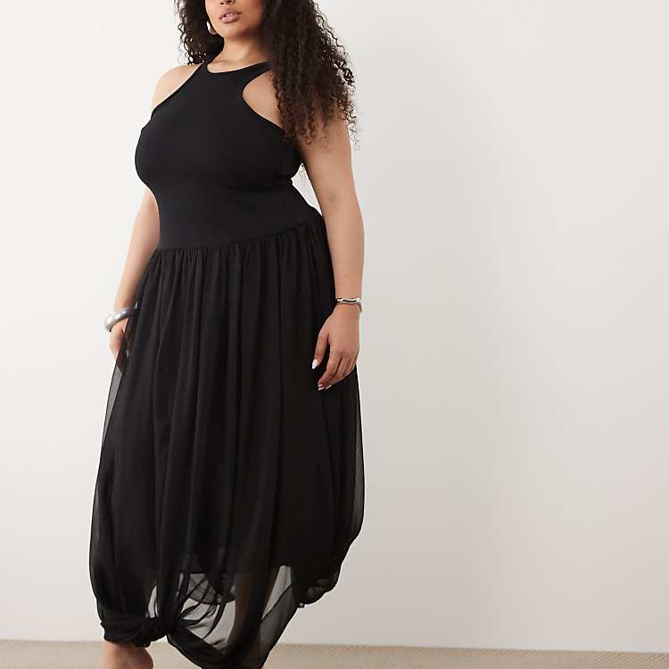 ASOS DESIGN Curve Hybrid Racer Maxi Dress in Black