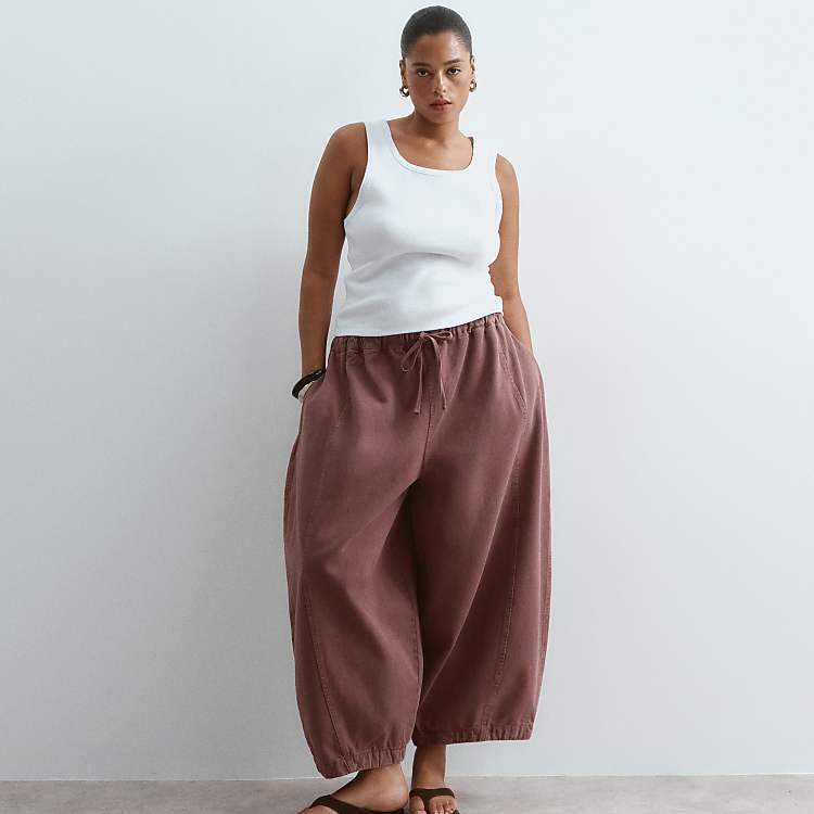 ARRANGE Curve Willa Elastic Waist Drawstring Pants in Washed Chocolate