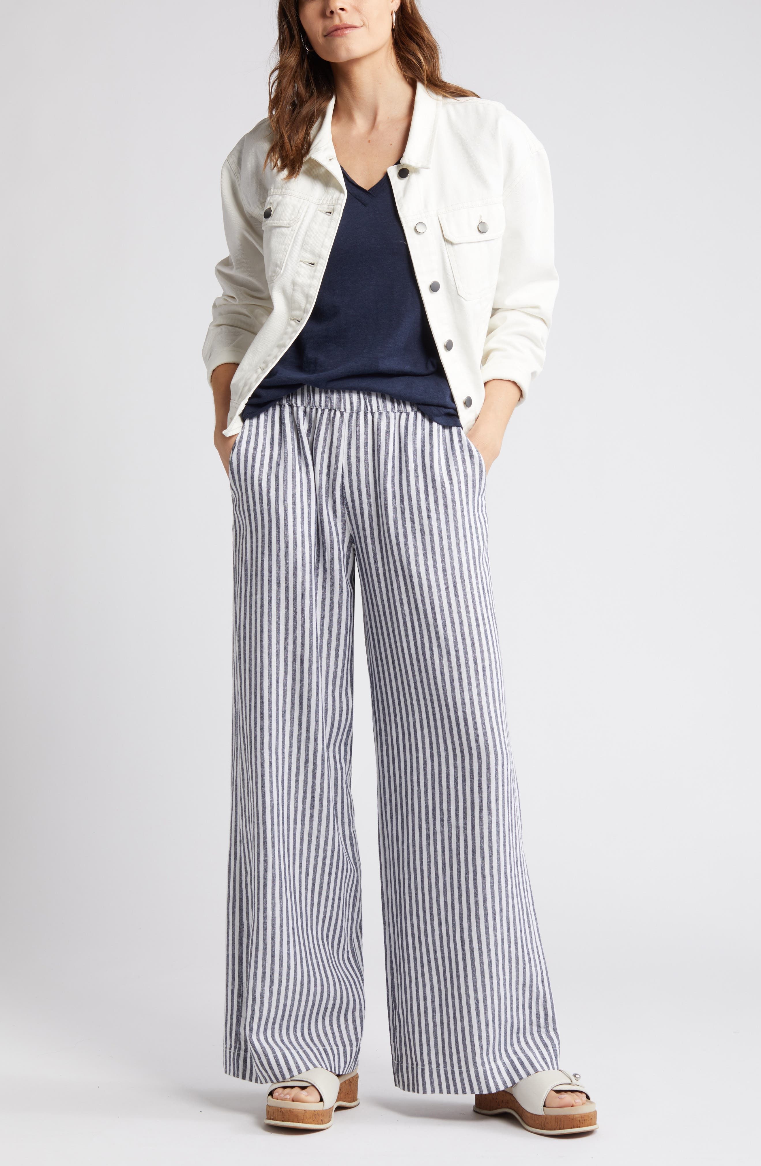 Caslon Stripe Pull-On Wide Leg Pants