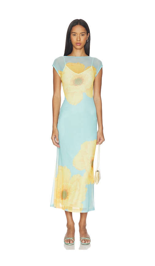 Never Fully Dressed Blue Yellow Poppy Mesh Luna Dress