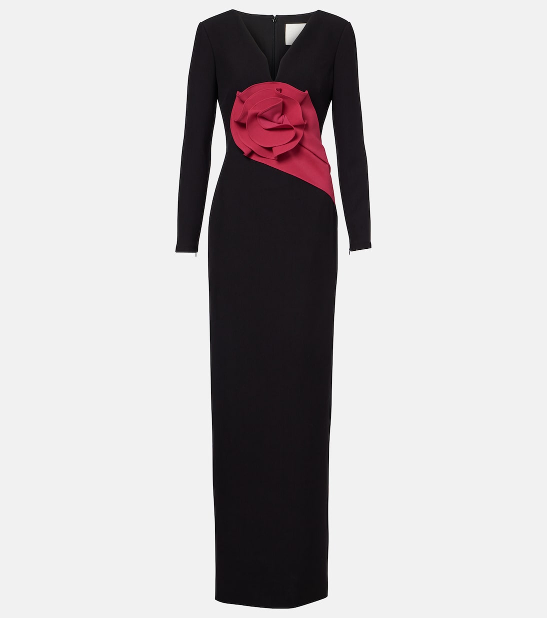 Floral-appliqué crêpe gown