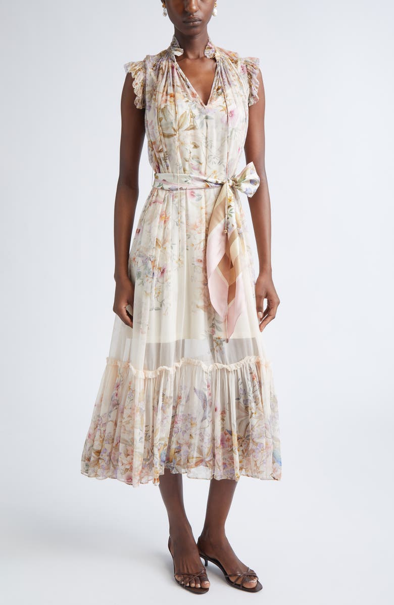 Rebellion Flutter Floral Chiffon Midi Dress