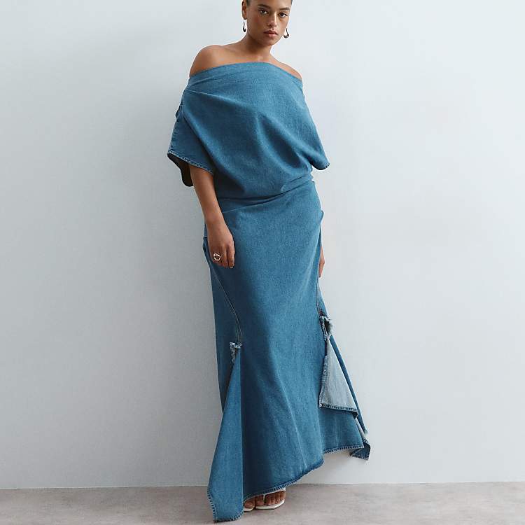 ARRANGE Curve Draped Denim Maxi Dress
