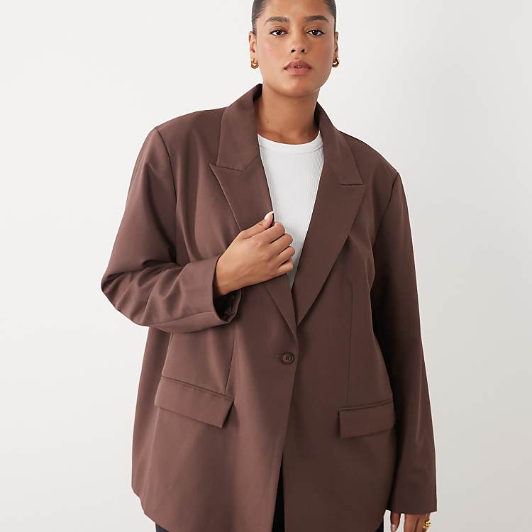 ASOS DESIGN Curve Oversized Blazer in Brown