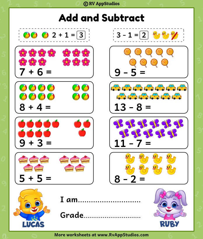 Free PDF - Kindergarten Math Workbook: Kindergarten and 1st Grade Workbook Age 5-7 | Homeschool Kindergarteners | Addition and Subtraction Activities + Worksheets for kids cover photo collage