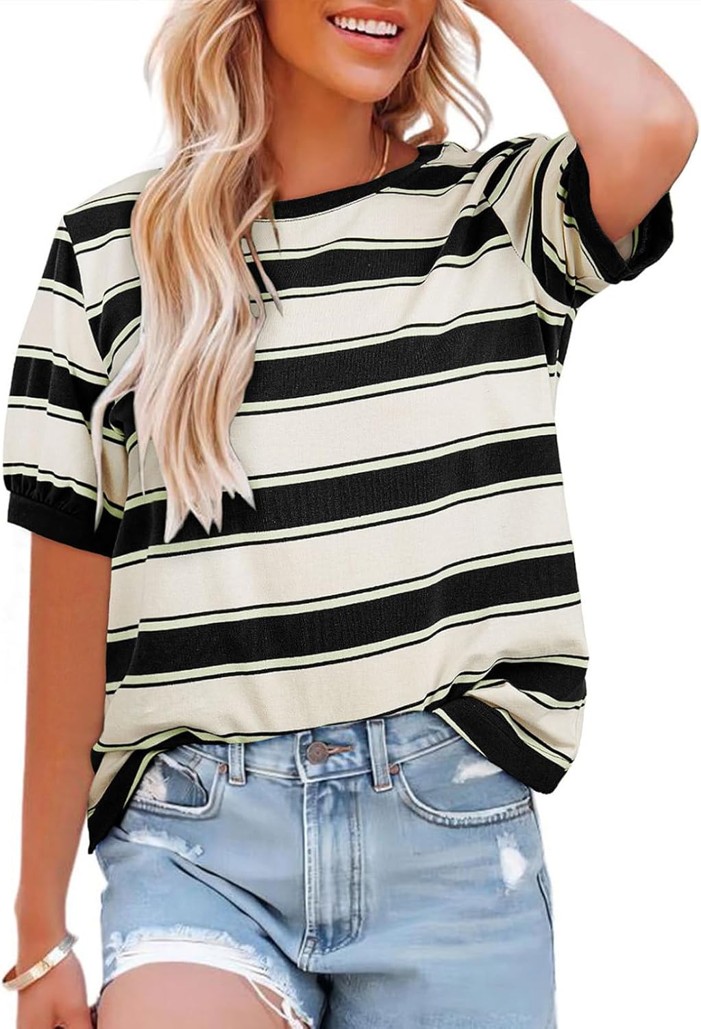 Striped Short Sleeve Knit Sweaters That Are Casual but Put-Together cover photo collage
