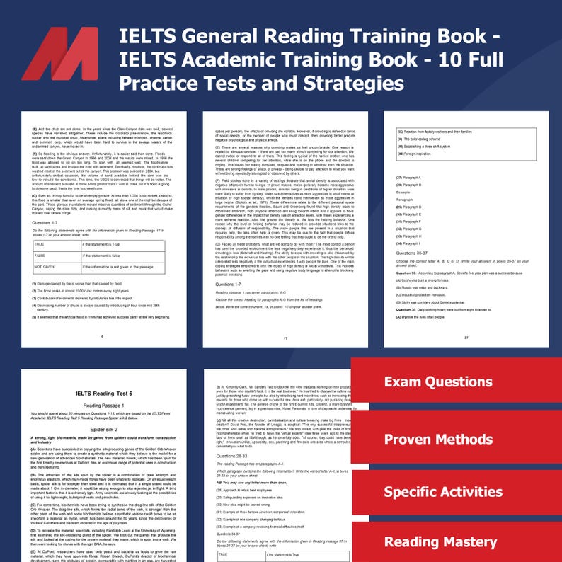 Free PDF - IELTS General Reading Training Book - IELTS Academic Training Book - 10 Full Practice Tests and Strategies collection for self-study cover photo collage