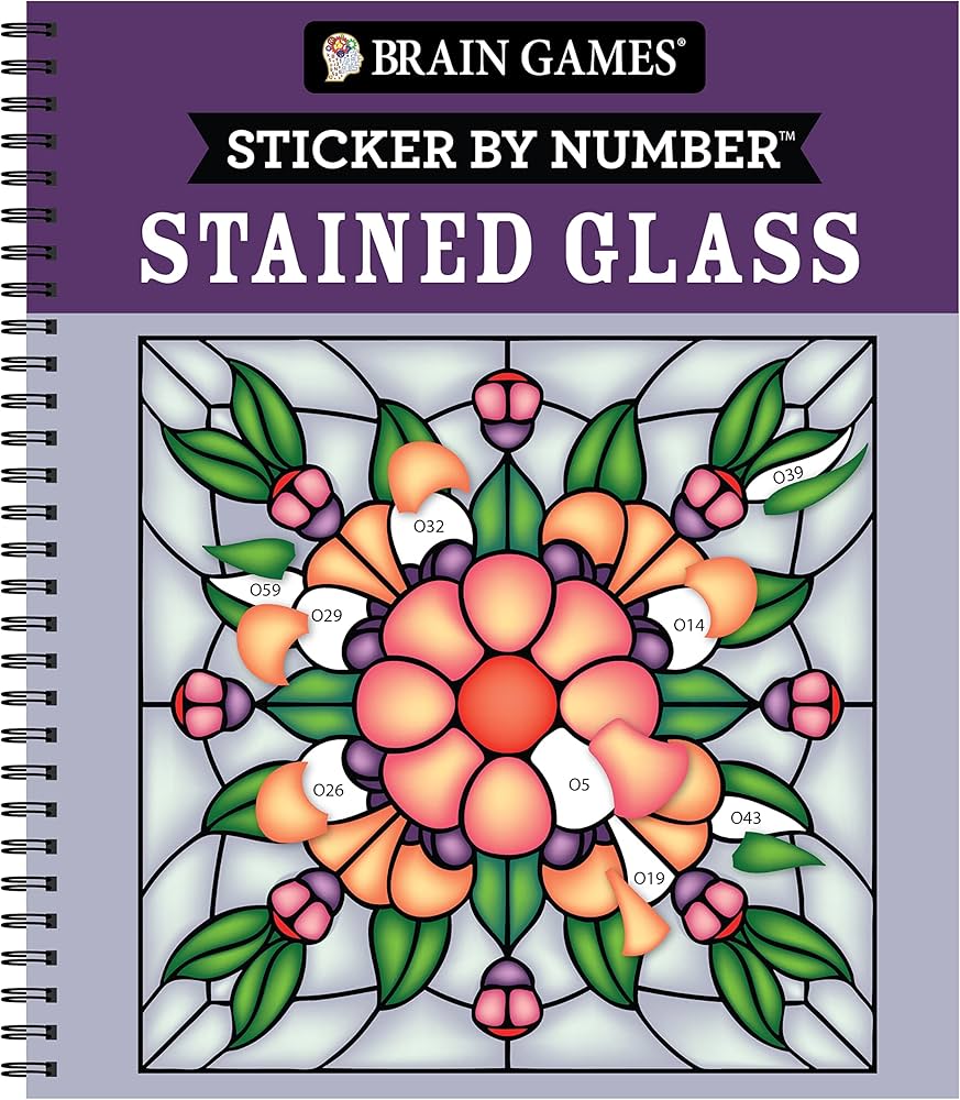 Get Free - Brain Games - Sticker by Number: Stained Glass (28 Images to Sticker)collection cover photo collage