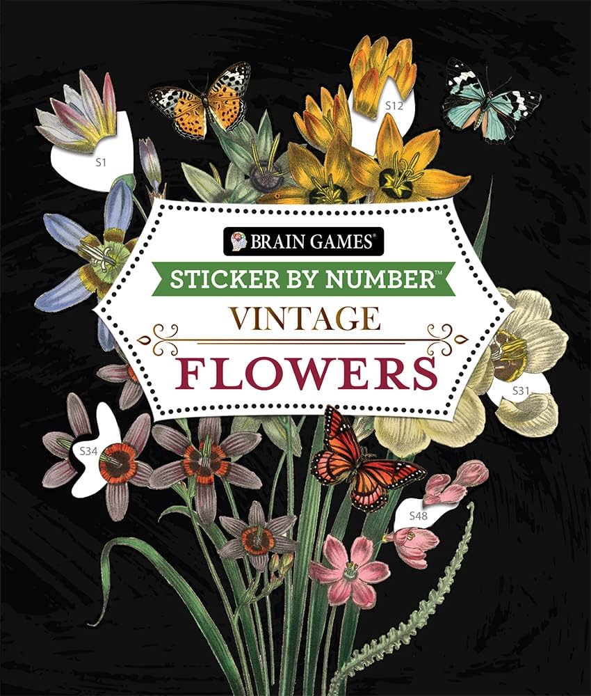 Get Free - Brain Games - Sticker by Number: Flowers & Nature (28 Images to Sticker) collection cover photo collage
