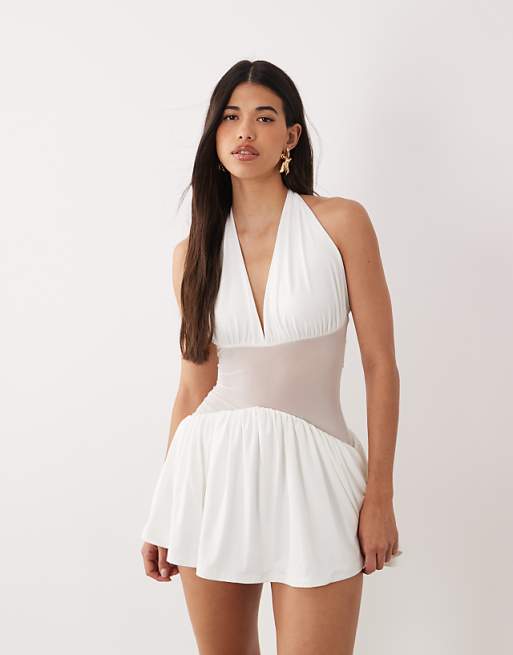 Aria Cove double layered slinky halterneck mini dress in white