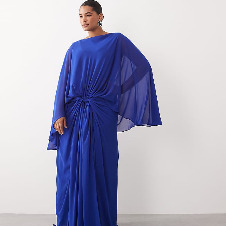 ARRANGE Curve Drop Waist Grecian Draped Maxi Dress in Cobalt Blue