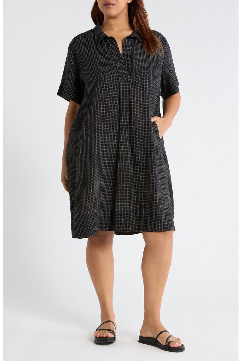 Eileen Fisher Windowpane Plaid Organic Linen Shift Dress