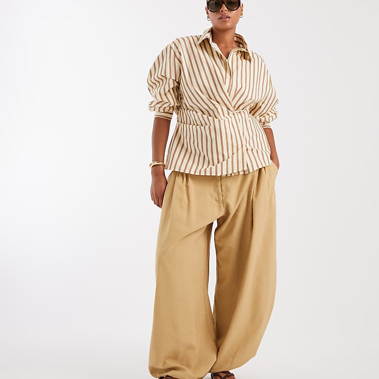 ASOS DESIGN Curve Tailored Balloon Pants in Sand