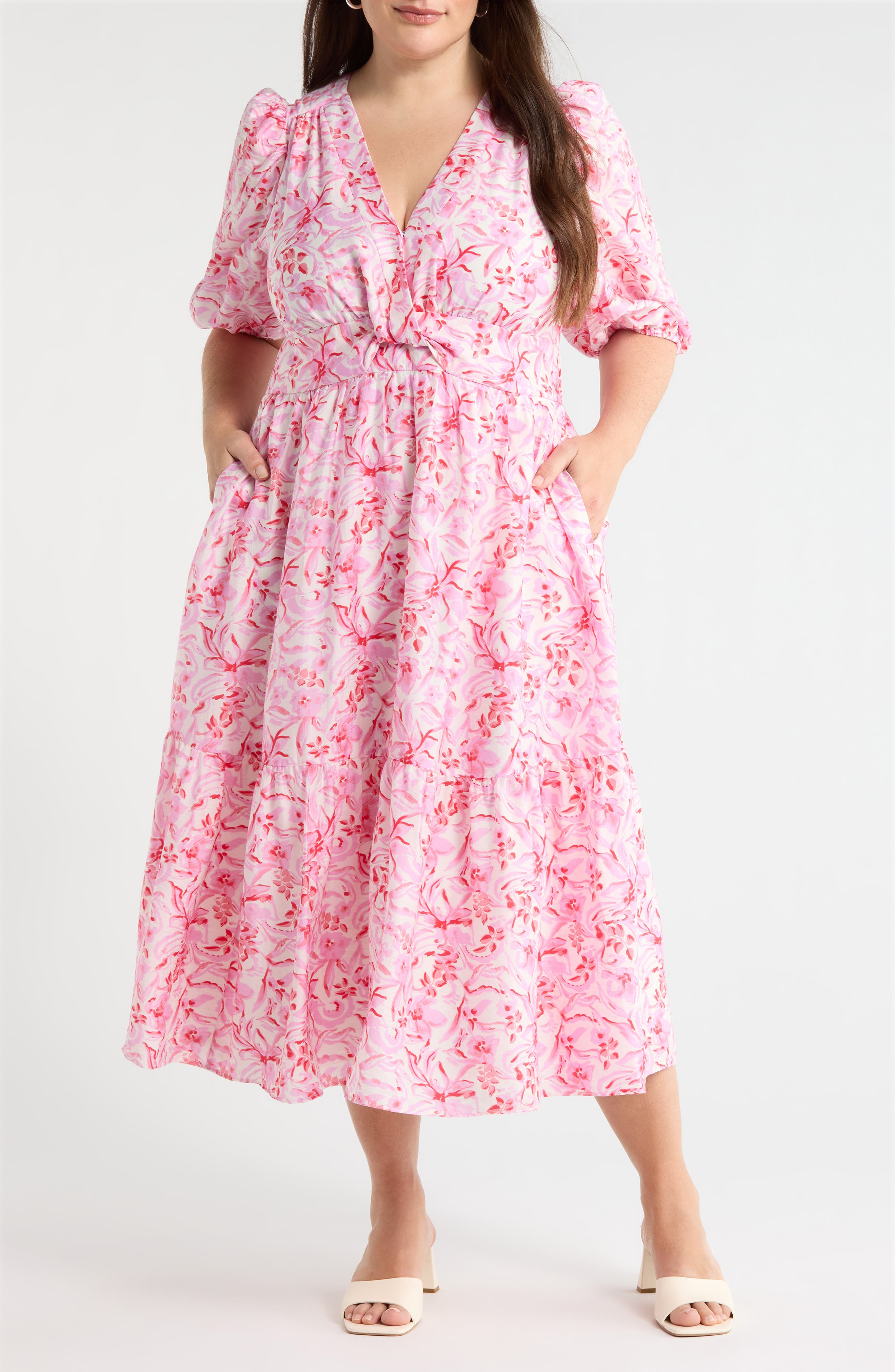 Caslon® Floral Twist Front Midi Dress