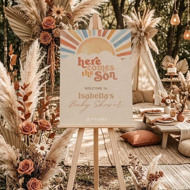 Here comes the Son baby shower ☀️ cover photo collage