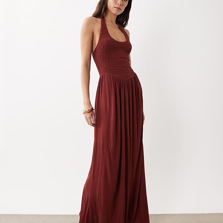 ASOS DESIGN Crinkle Halter Neck Midaxi Dress