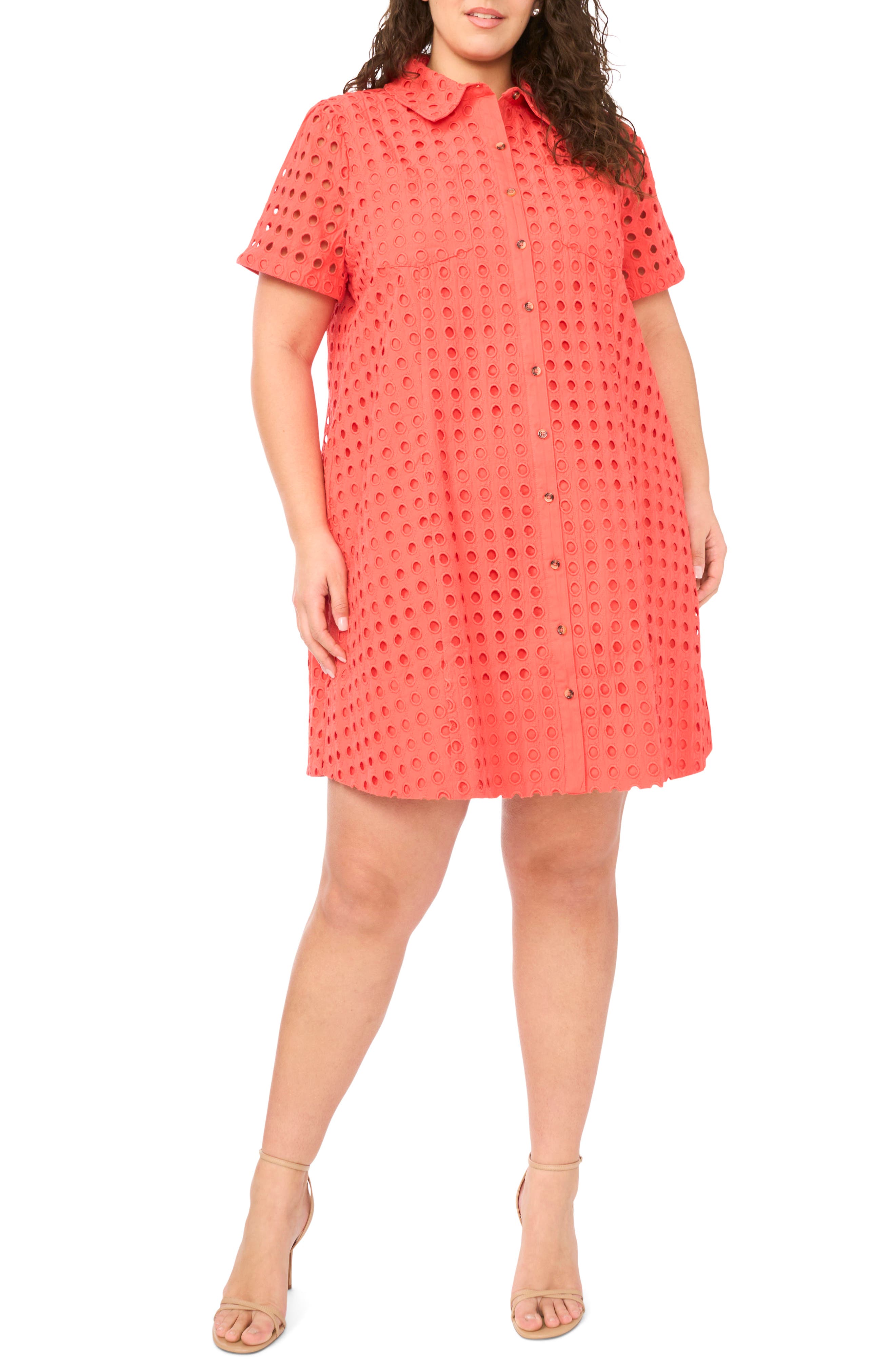 CeCe Eyelet Short Sleeve Cotton Shirtdress