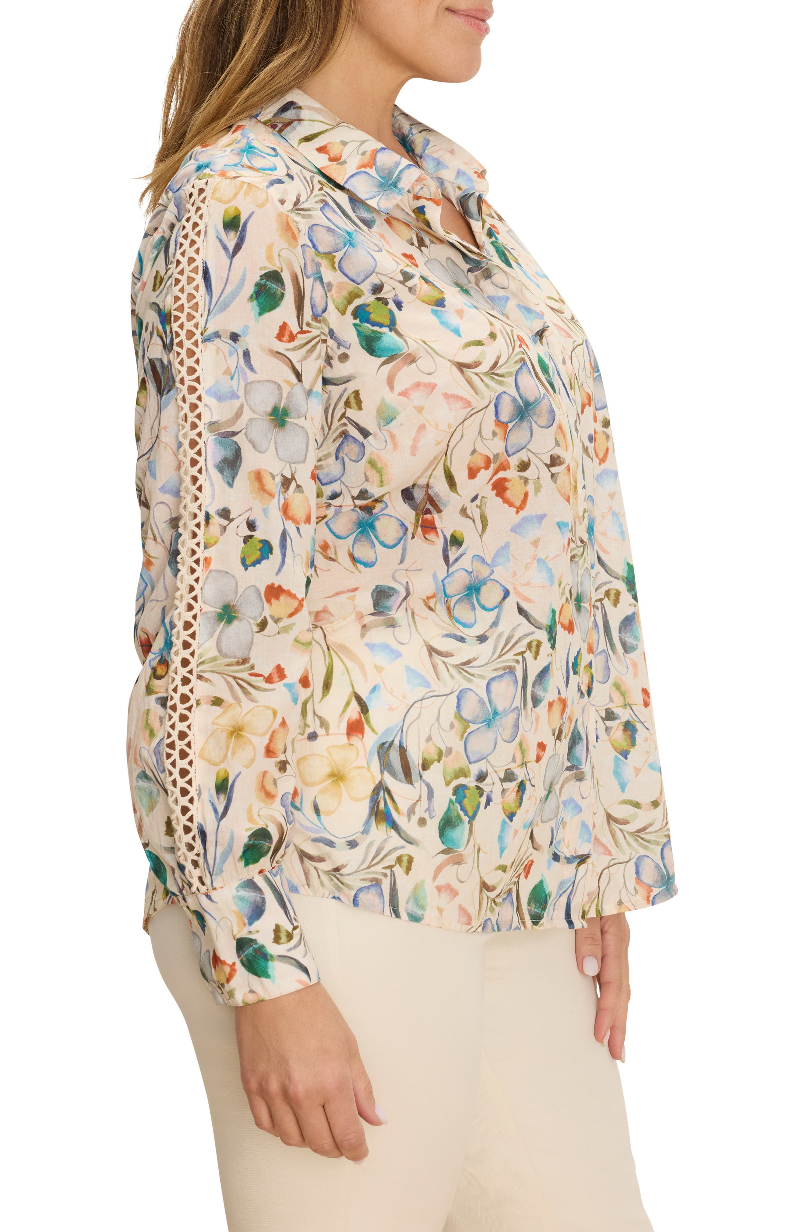 NIC+ZOE Pressed Flowers Woven Cotton Shirt
