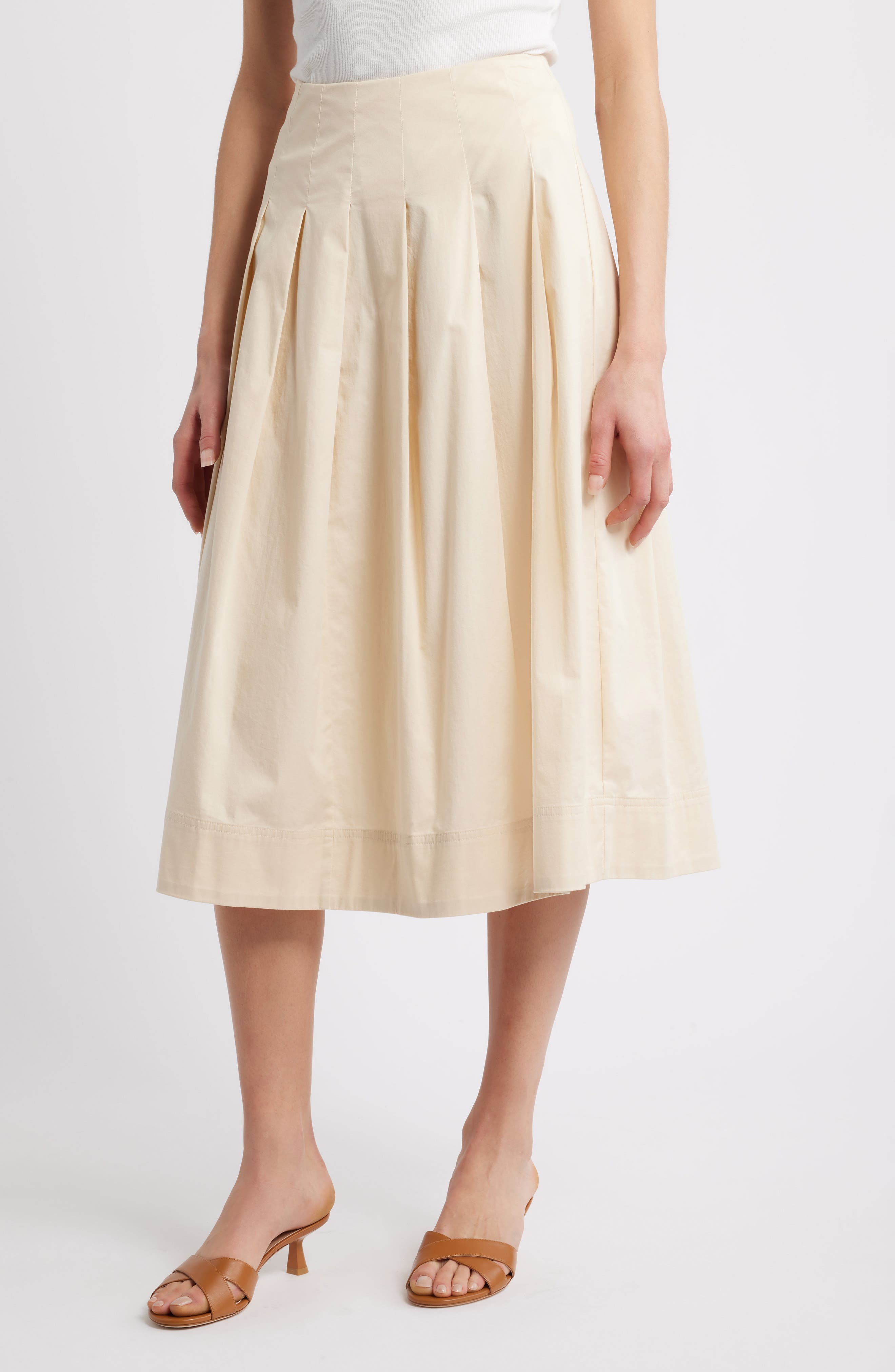 Caslon® Stretch Cotton Poplin Midi Skirt