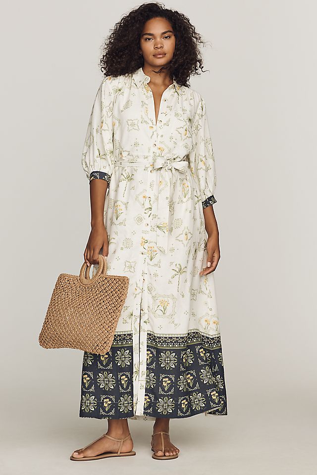 Maeve Mona Linen Maxi Shirtdress