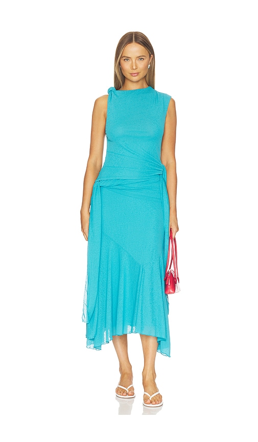 Ganni Marl Mesh Draped Knot Detailing Long Dress