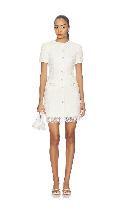 self-portrait Cream Boucle Lace Trim Mini Dress
