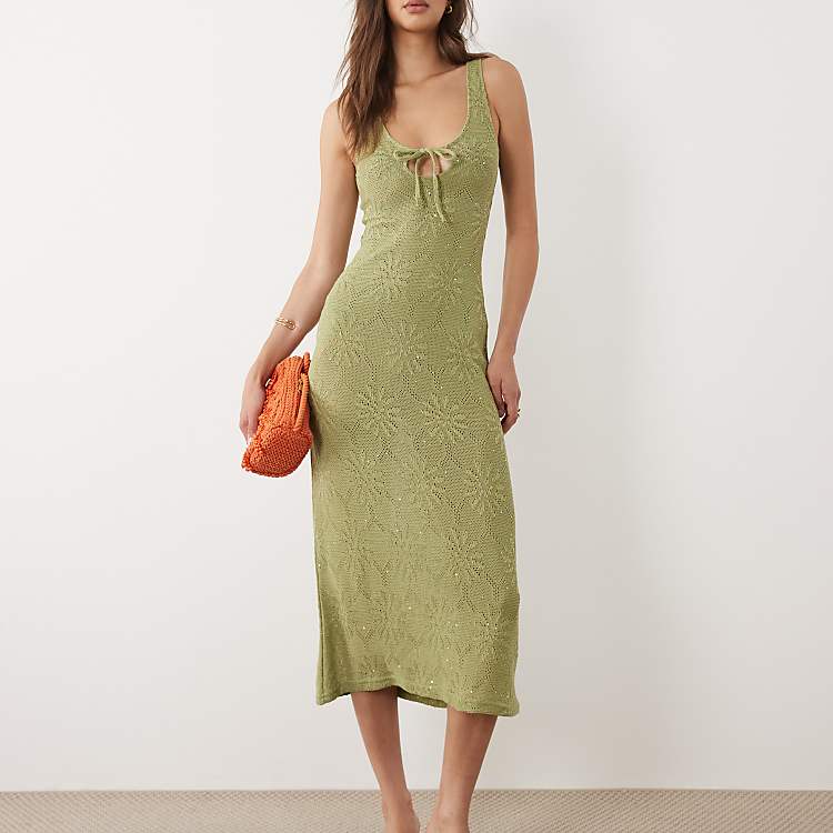 Motel Masela knit maxi dress in olive