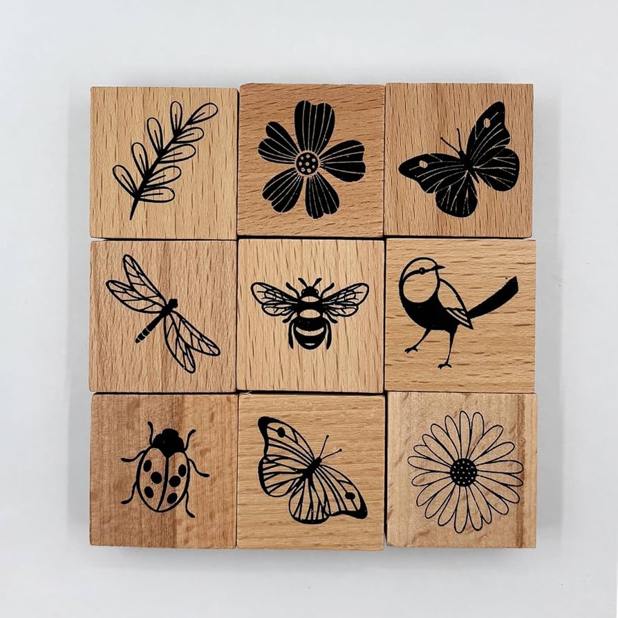 Get Free - Artistic 9Pcs Vintage Wood Rubber Stamp Butterfly Bird Ladybird and Plant Retro Decorative Mounted Wooden Rubber Stamp Set for DIY Art and Craft Journals Scrapbooking cover photo collage