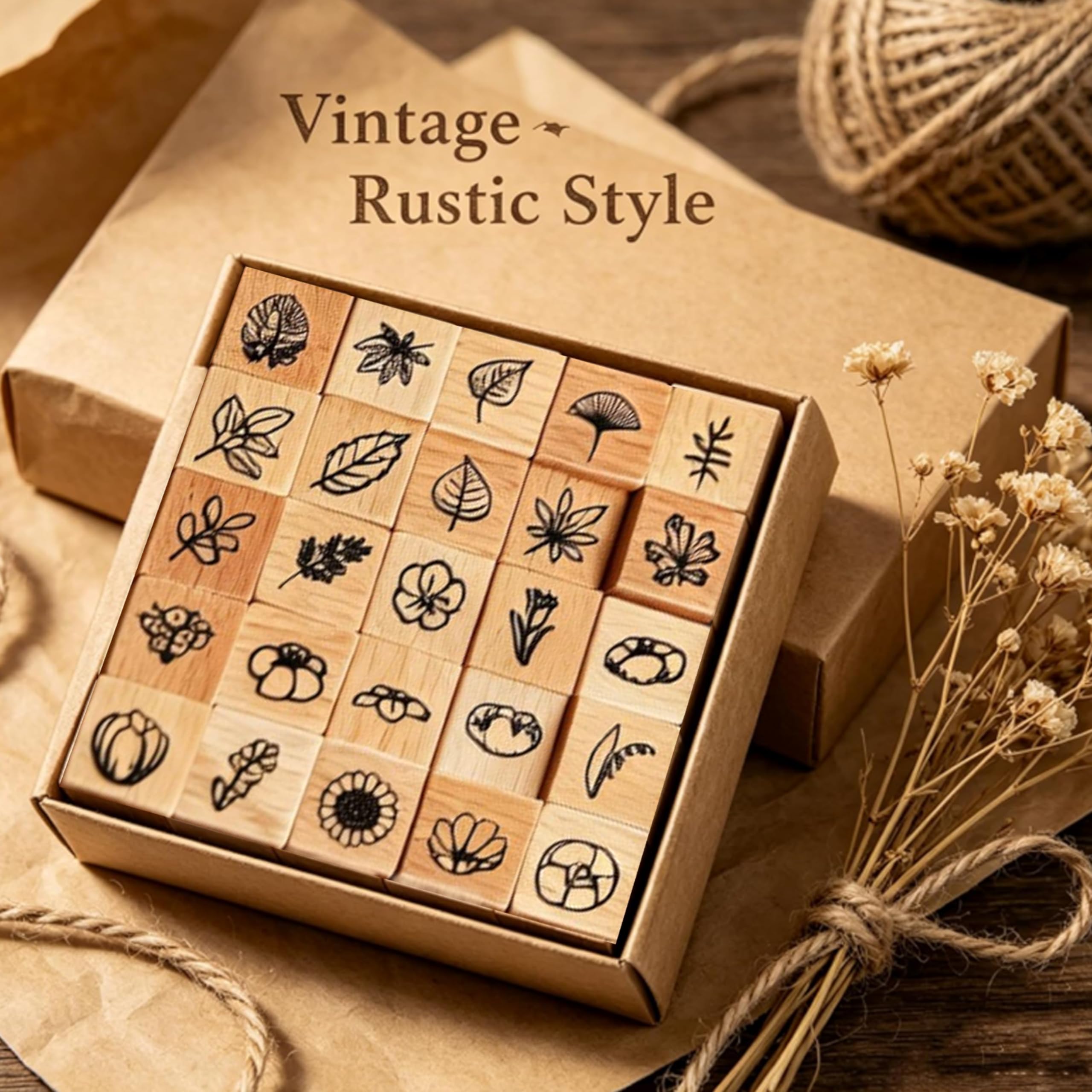 Get Free - Hacaroa 32 Pieces Wooden Rubber Stamp Set, Moon Star Botanical Decorative Wood Stamps for Journal, Diary, Scrapbook, Planner, Letter, DIY Craft, Card Making creative stamp picks cover photo collage